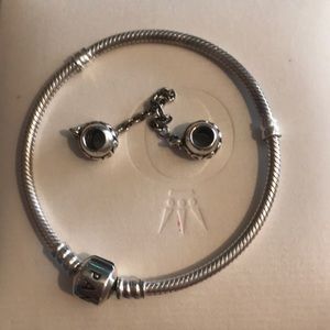 Pandora silver charm bracelet & safety chain